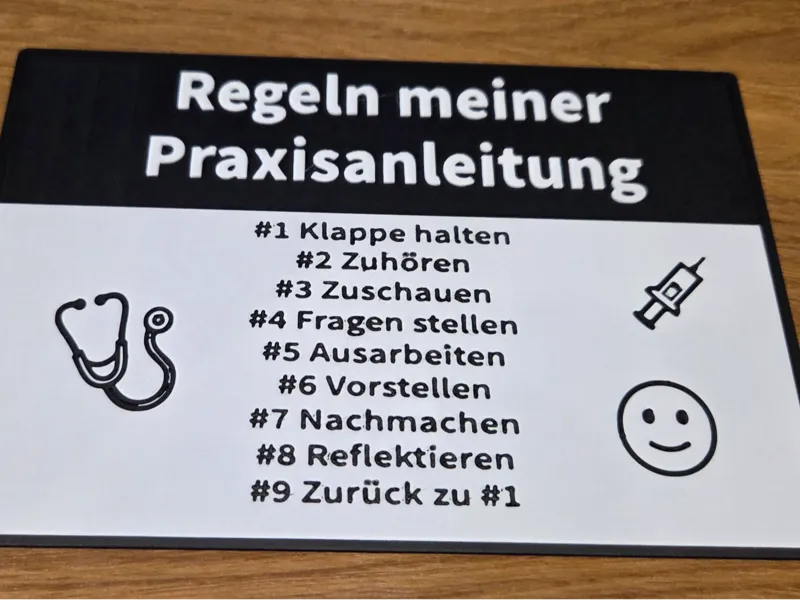 PA Schild - Regeln der PA (Praxisanleitung)