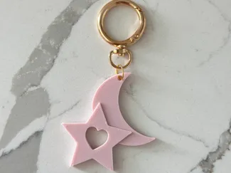 Pink 3D Moon & Star Keychain