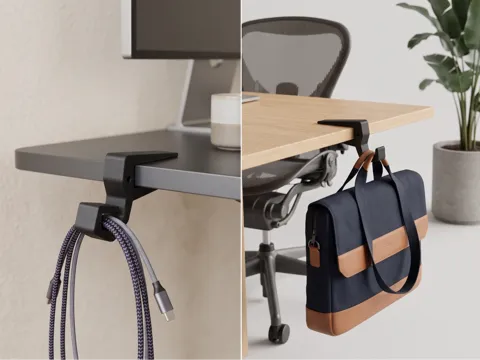 Letrero o emblema decorativo: Parametric Desk Hook (Friction-Fit) — referencia de MakerWorld