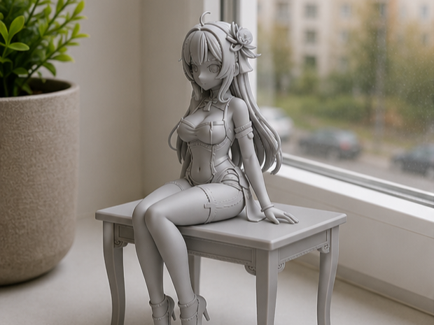 Anime Girl Sitting Desk | Aesthetic Statue