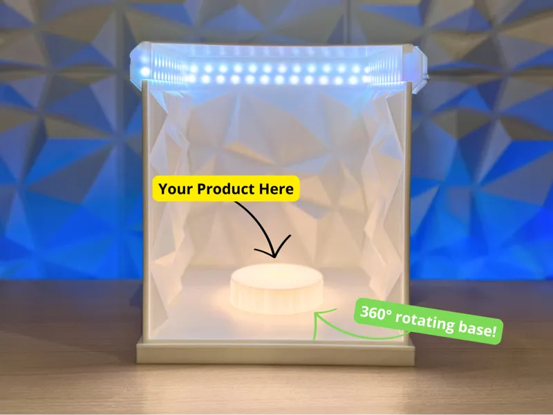 Illuminated photobox with swivel base