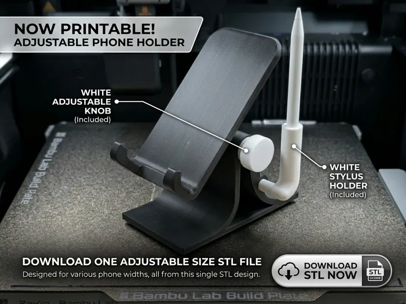 Adjustable Phone Stand with Stylus & Pen Holder