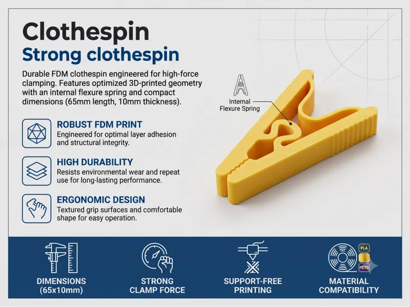 Heavy-Duty 3D Printable Clothespin | Strong Spring