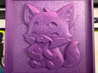 Fox eating cheese embossed relief