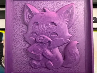 Fox eating cheese embossed relief