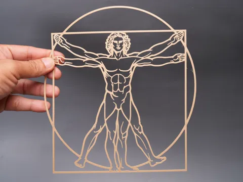 Cuadro decorativo en 3D: Leonardo da Vinci Vitruvian Man – Flat Wall Art — referencia de MakerWorld