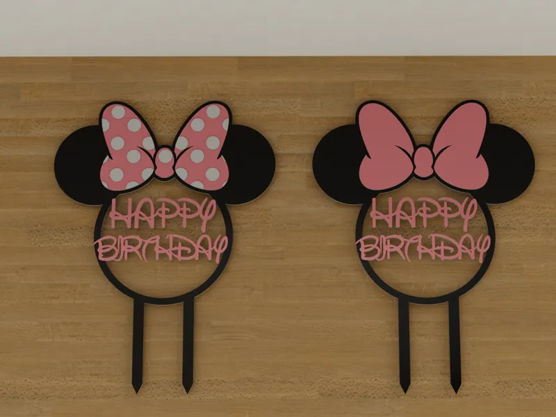 Minnie Happy Birthday cake topper - 2 motifs