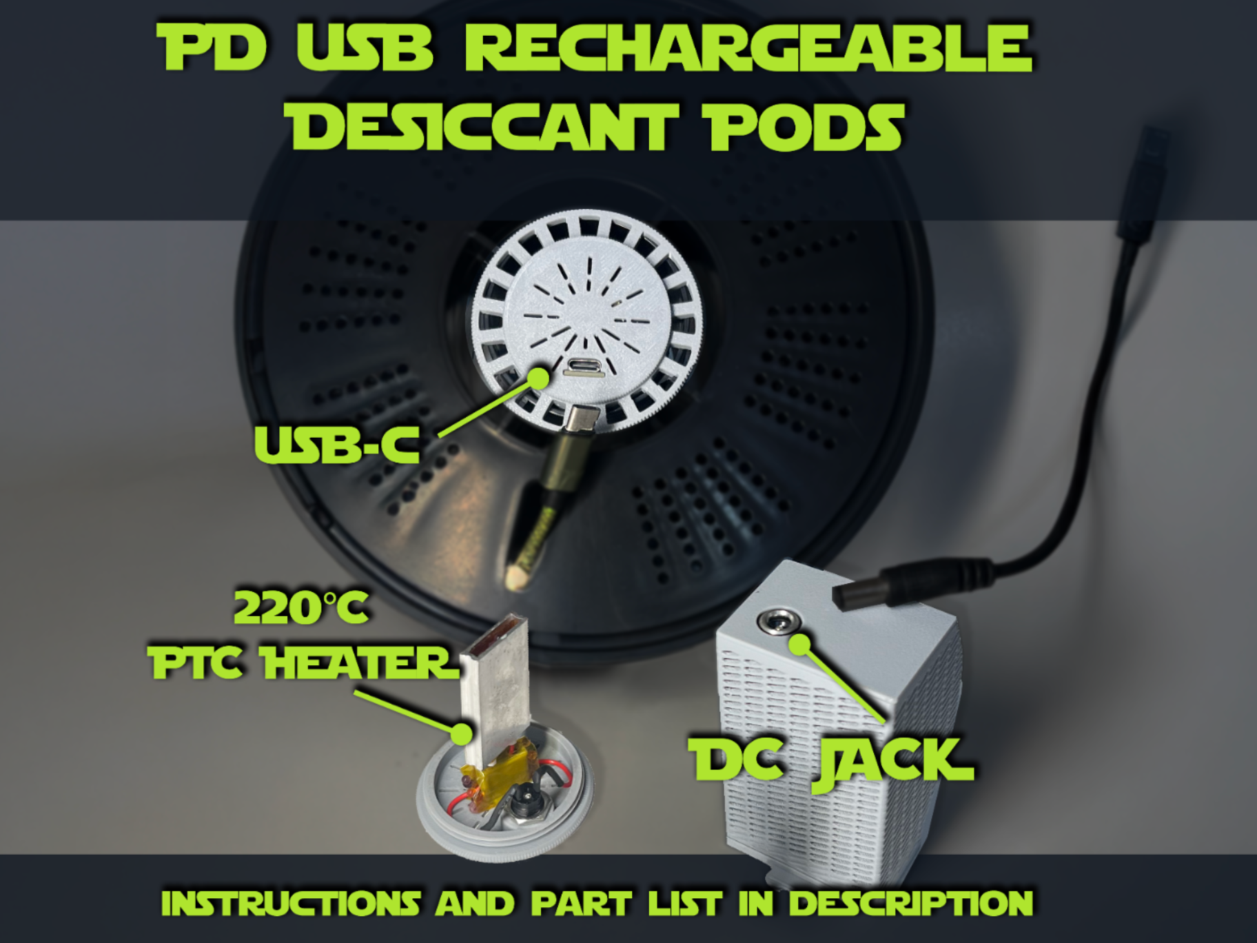 PD USB Rechargeable Desiccant AMS / Spool Dry Pods