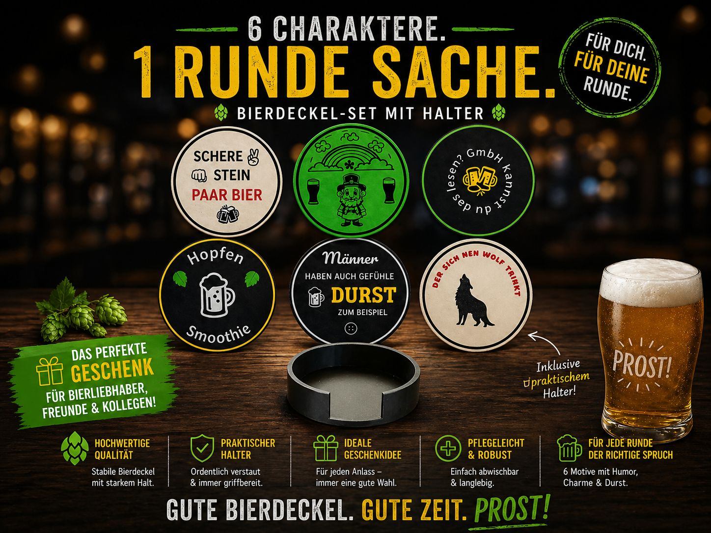 Bierdeckel Untersetzer Männerabend 6 er Set