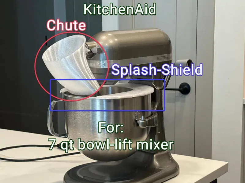 Chute and Splash Shield for Kitchen Aid: 7qt