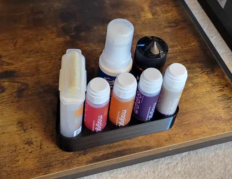 Adhesive organizer stand for magigoo, layerneer bed weld, and vision miner nano polymer bottles