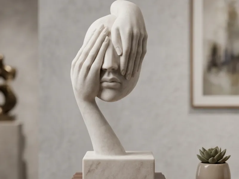 The Minimalist: Surrealist Veiled Face Sculpture