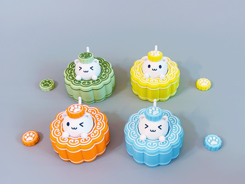 Miniatura 1 do modelo 3D 「中秋月饼猫猫礼盒」一盒四只，萌趣满满·好运相伴！