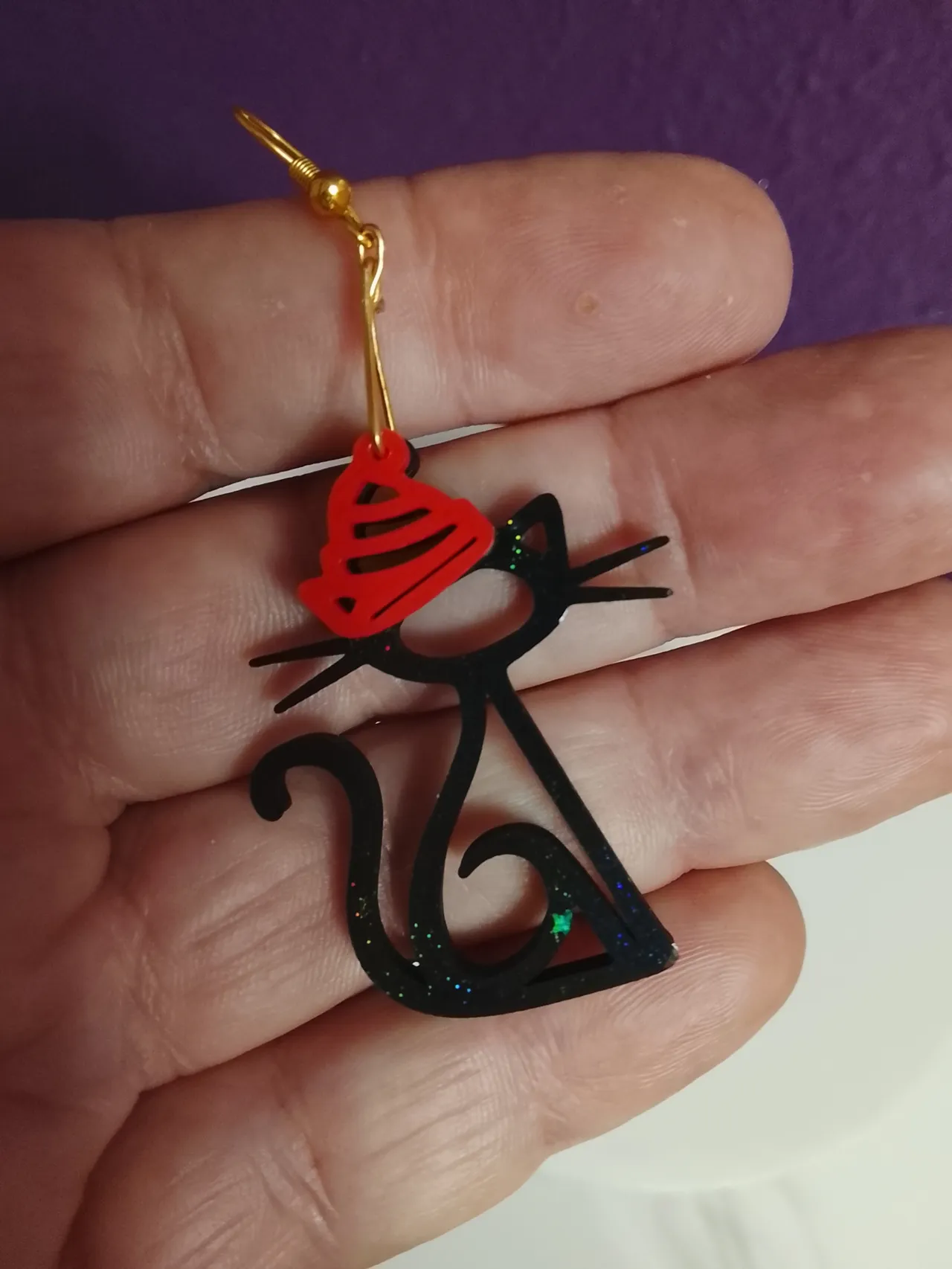 Pendientes gato gorro Navidad view 3