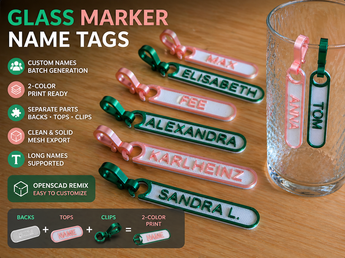 Custom Glass Marker Name Tags (2-Color)