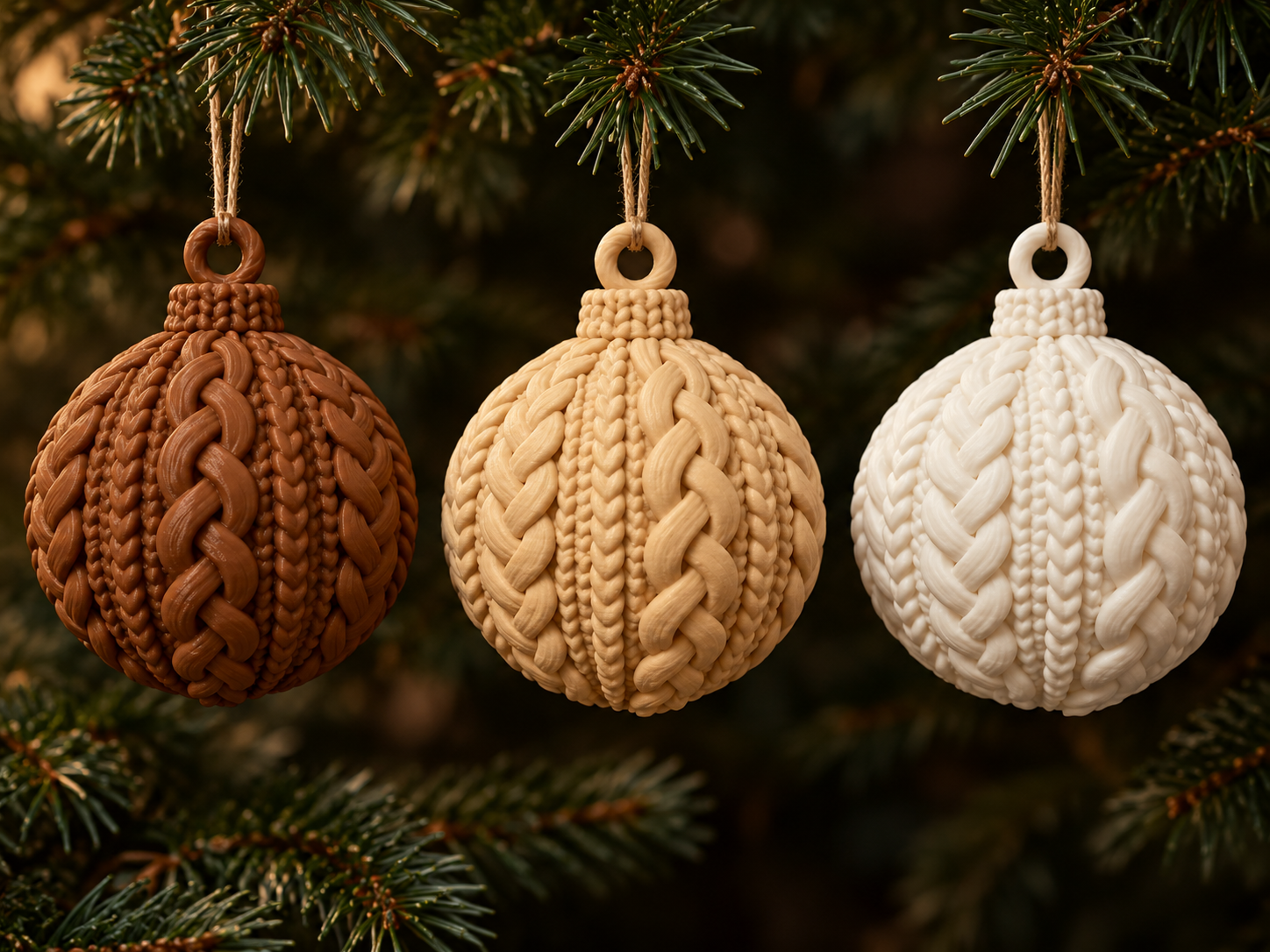 Esferas navideñas con textura tejida