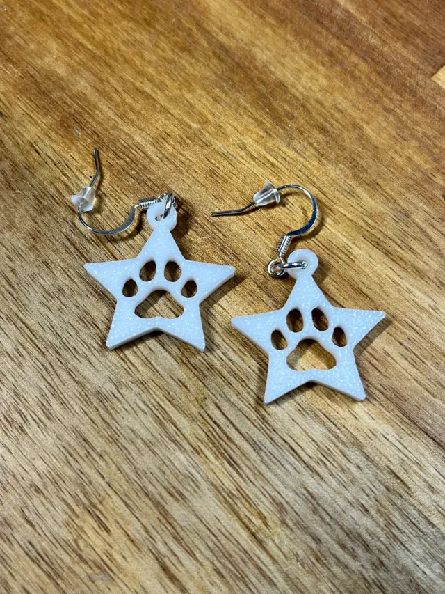 Star with Paw Print Earrings