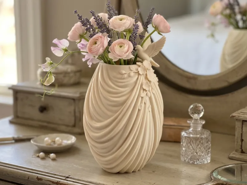 Elegant Draped Floral Vase with Dove
