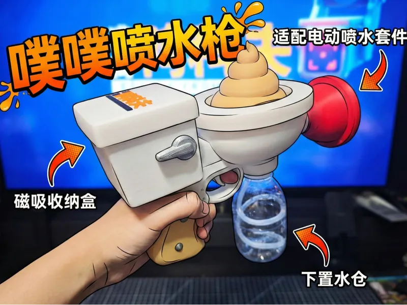 逃离鸭科夫：噗噗喷 水枪|适配电动喷水套件02|下置矿泉水瓶仓|自带磁吸收纳盒|全分件可拆装连发喷射