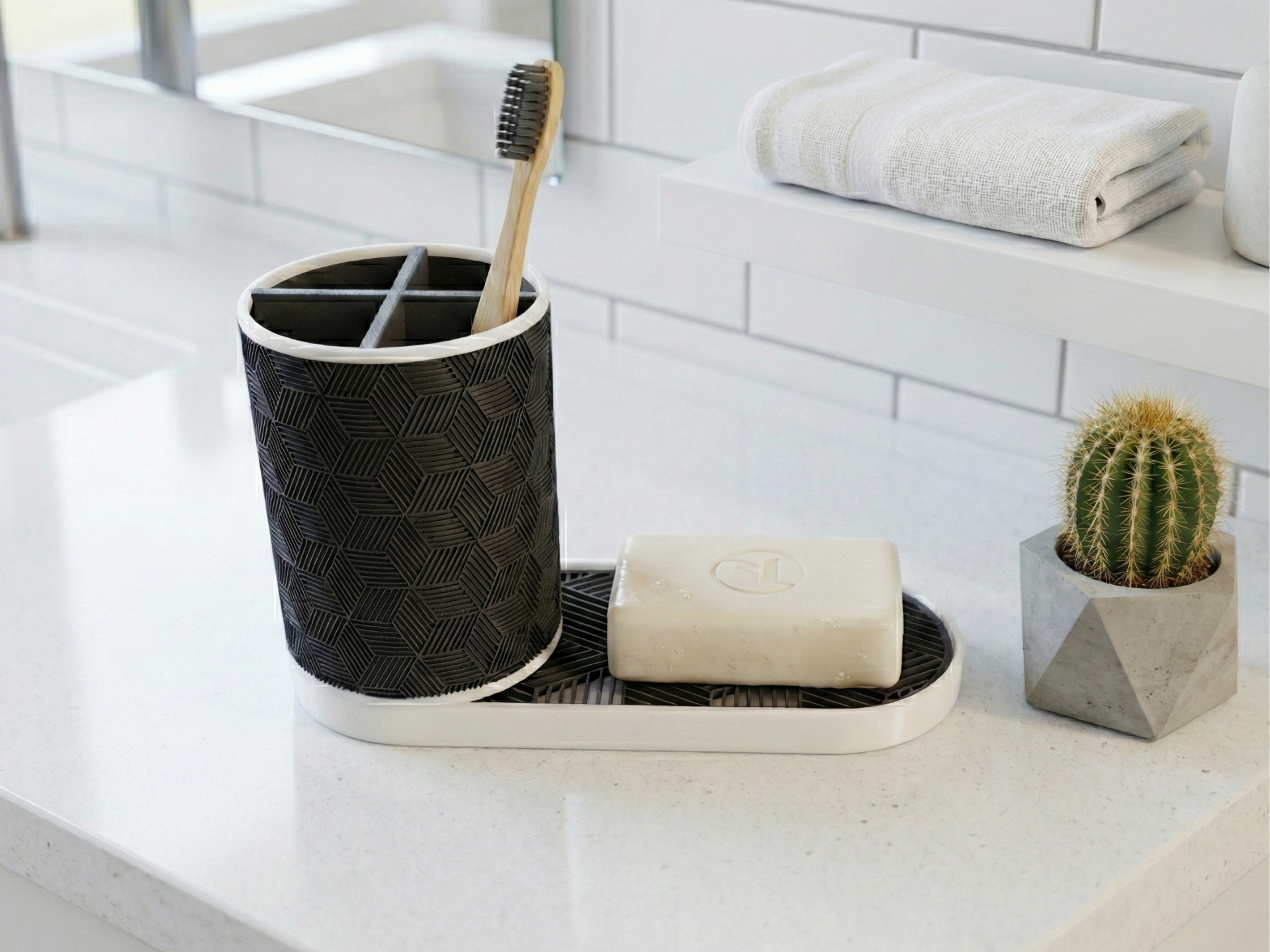 Modern and Geometric Soap Dish & Toothbrush Holder