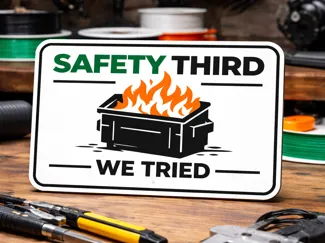 Safety Third – Dumpster Fire “We Tried” Funny Sign