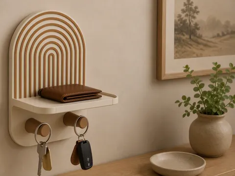 Estante o repisa: Japandi Entryway Organizer Shelf with Key Hooks — referencia de MakerWorld