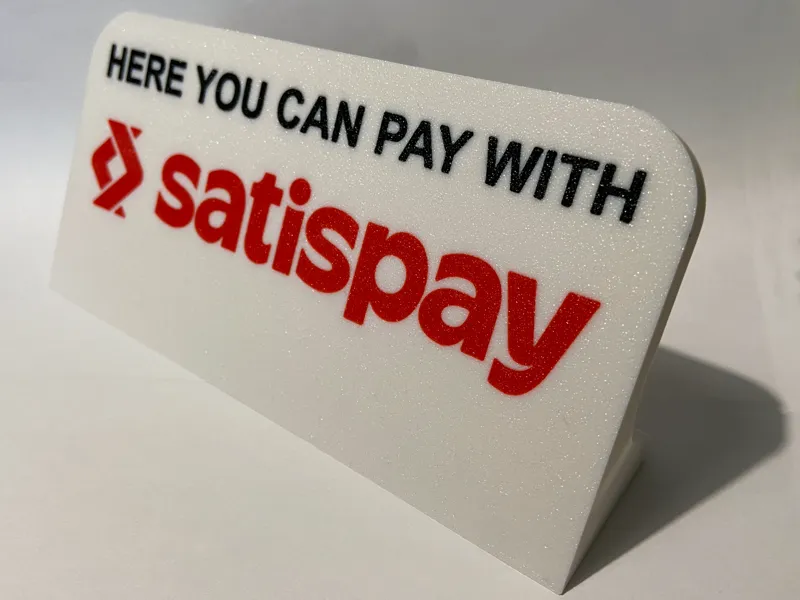 Pay with Satispay desk sign ENG+ITA
