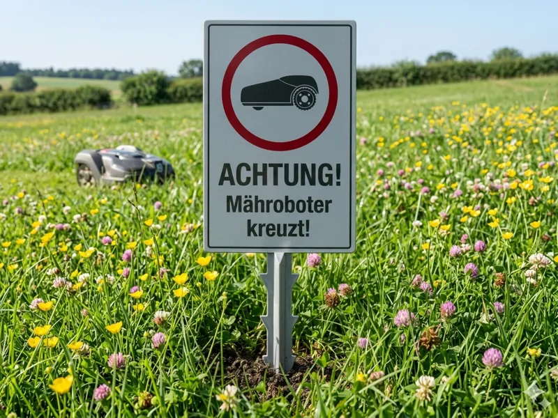 Achtung! Mähroboter kreuzt – Garten Warnschild