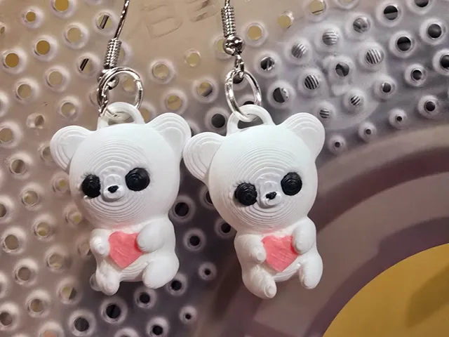 3D bear with heart earrings