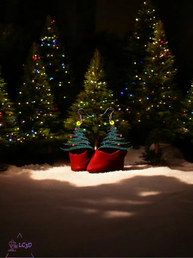 Decorated Christmas tree earrings