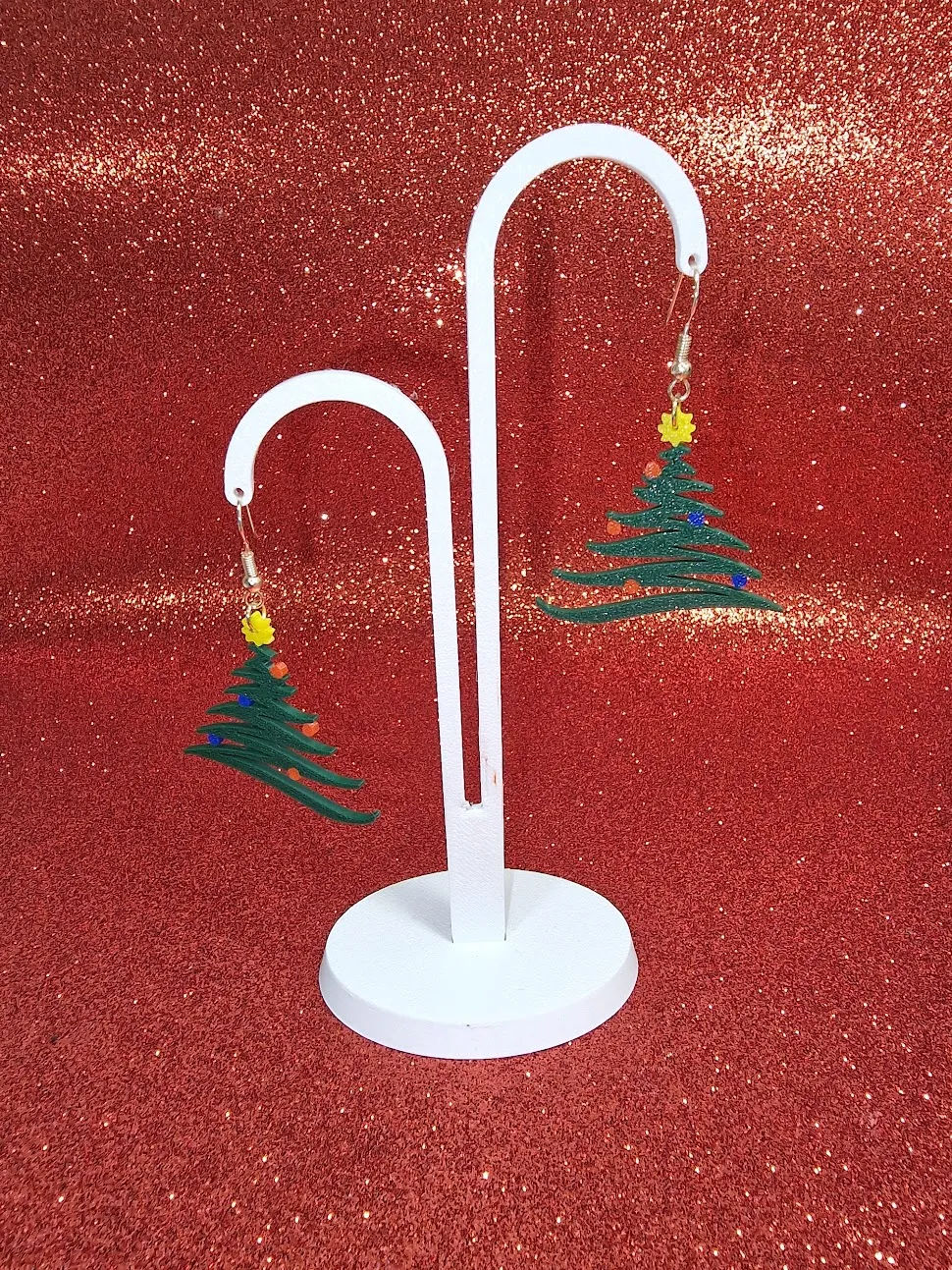 Decorated Christmas tree earrings view 3