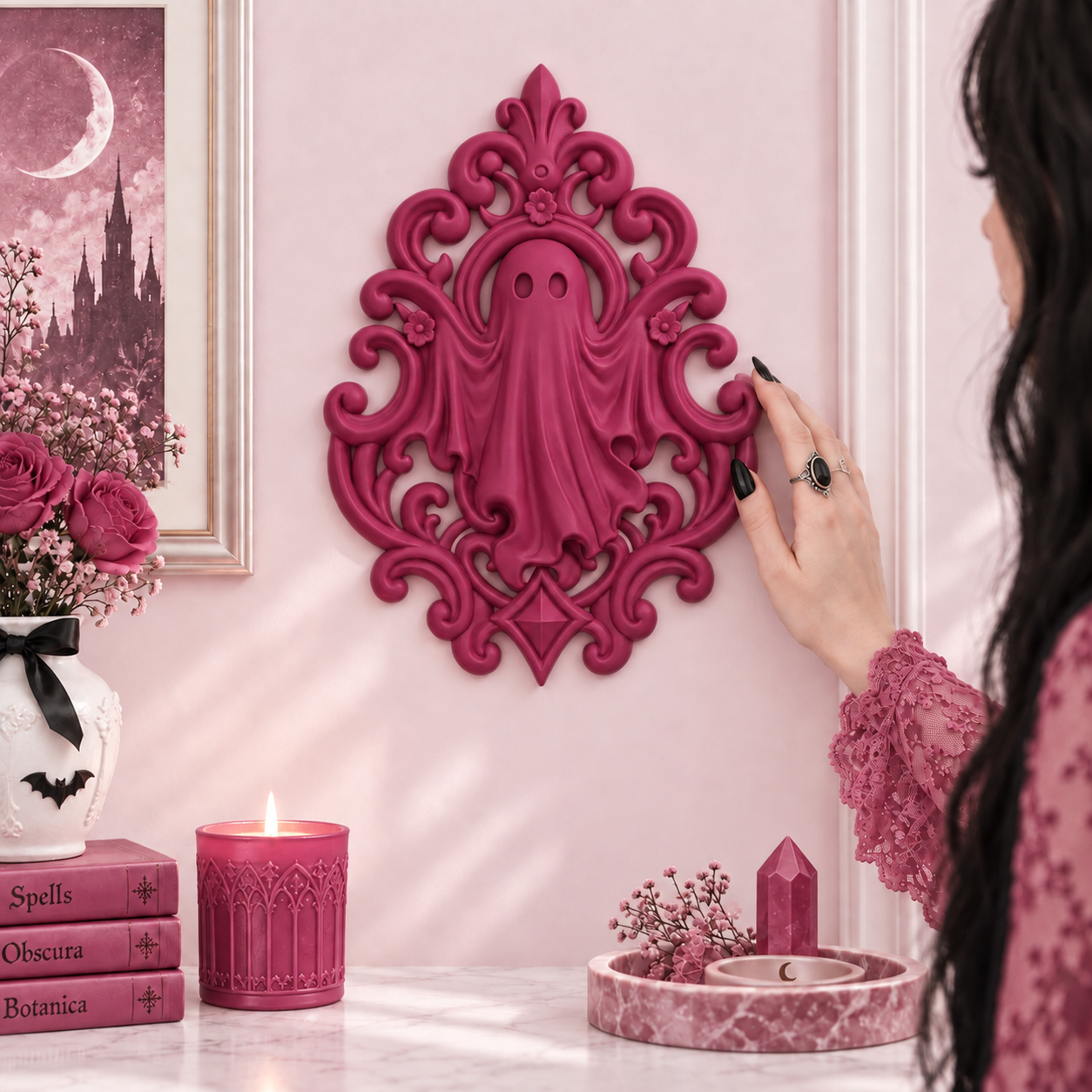 Goth Halloween Ghost Baroque Wall Decor Plaque - 1