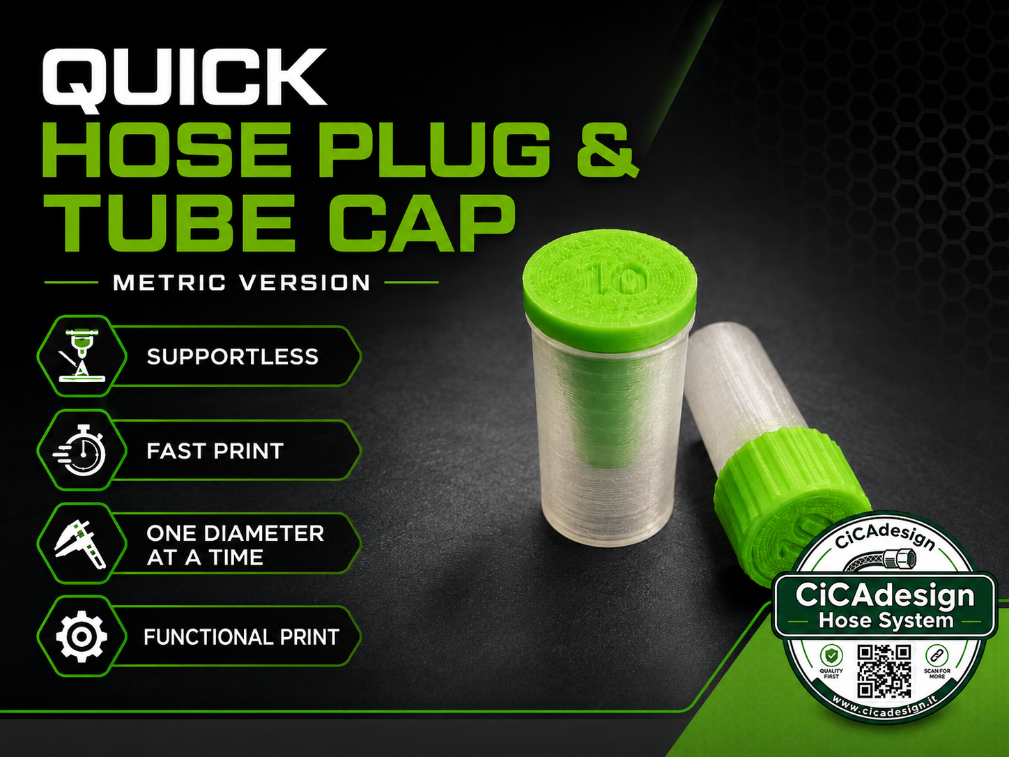 Print-Ready Hose Plug & Tube Cap - Metric