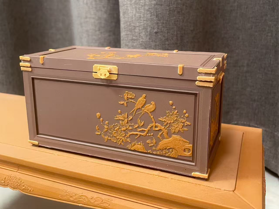 花鸟浮雕木箱1：6比例模型/收纳盒/礼盒