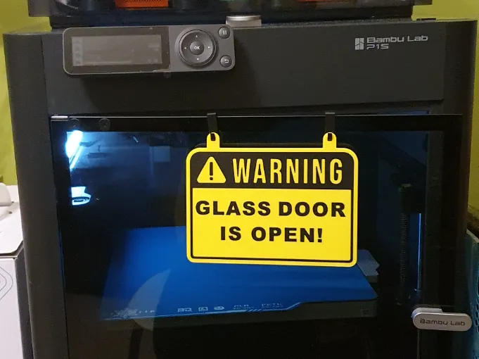 Open glass door warning sign