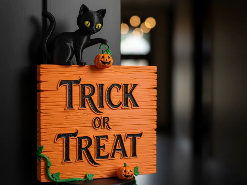 Trick or Treat Cat Door Corner Sign 3mf file