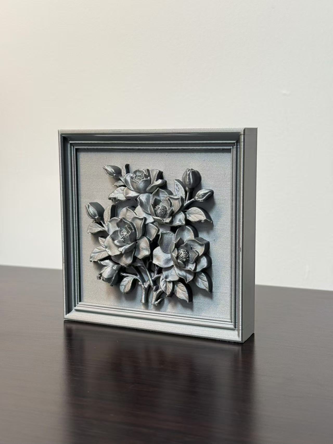 Miniatura 2 do modelo 3D 【立体浮雕装饰画】AI建模花卉-栀子花/百合花-单色/多色