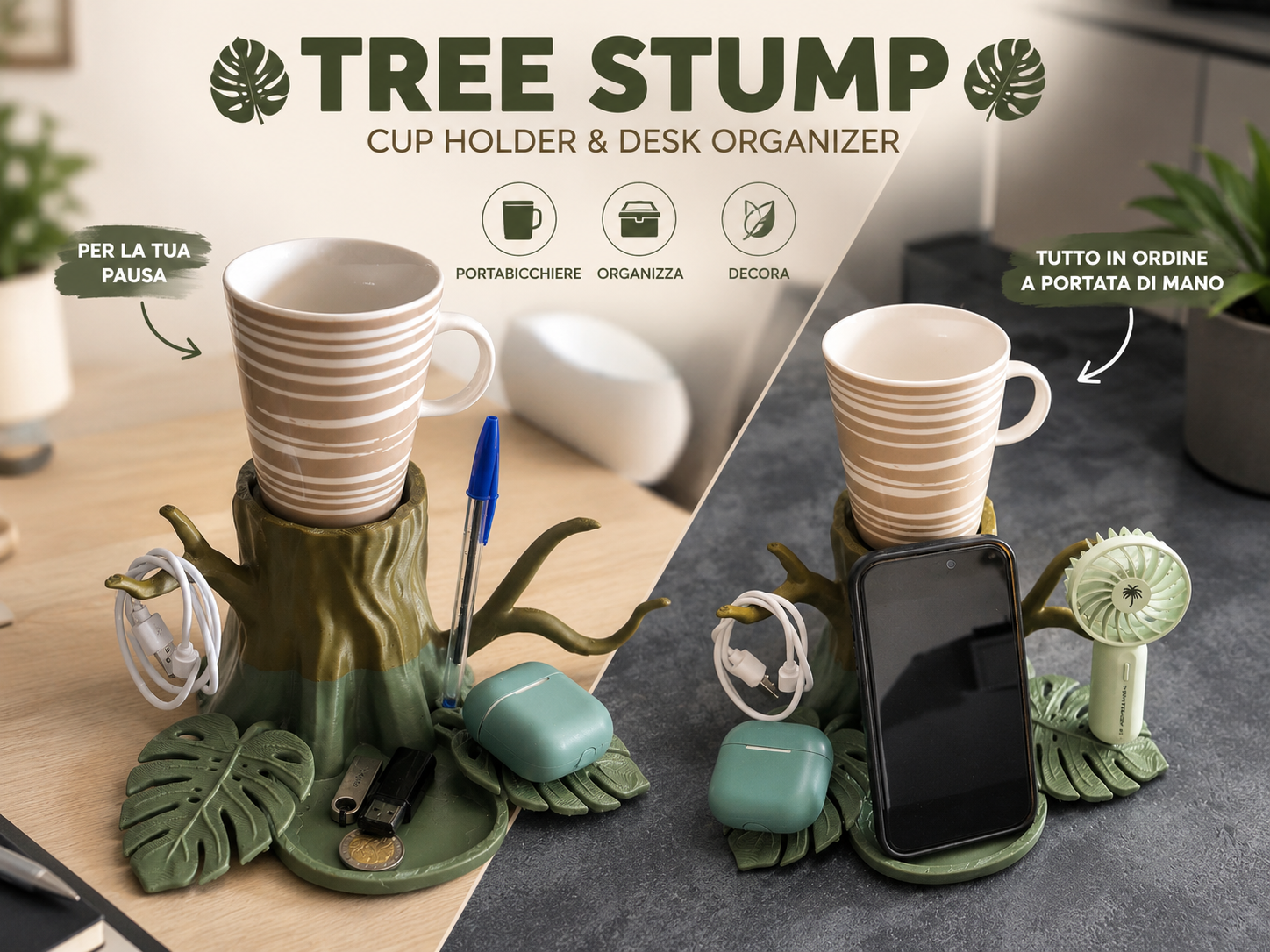 Tree Stump Cup Holder & Desk Organizer