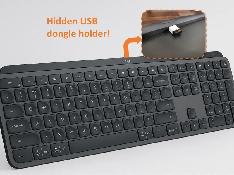 Logitech MX Keys USB dongle holder