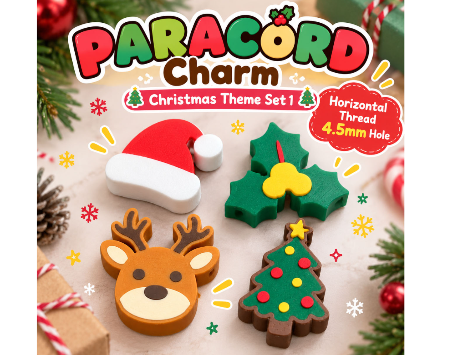 Christmas Paracord beads charms – 4.5mm Hole - 1