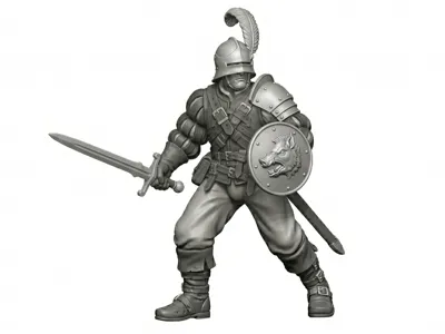 Swordsman with buckler and helmet