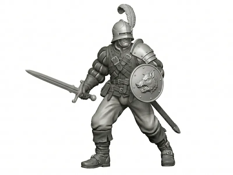 Swordsman with buckler and helmet