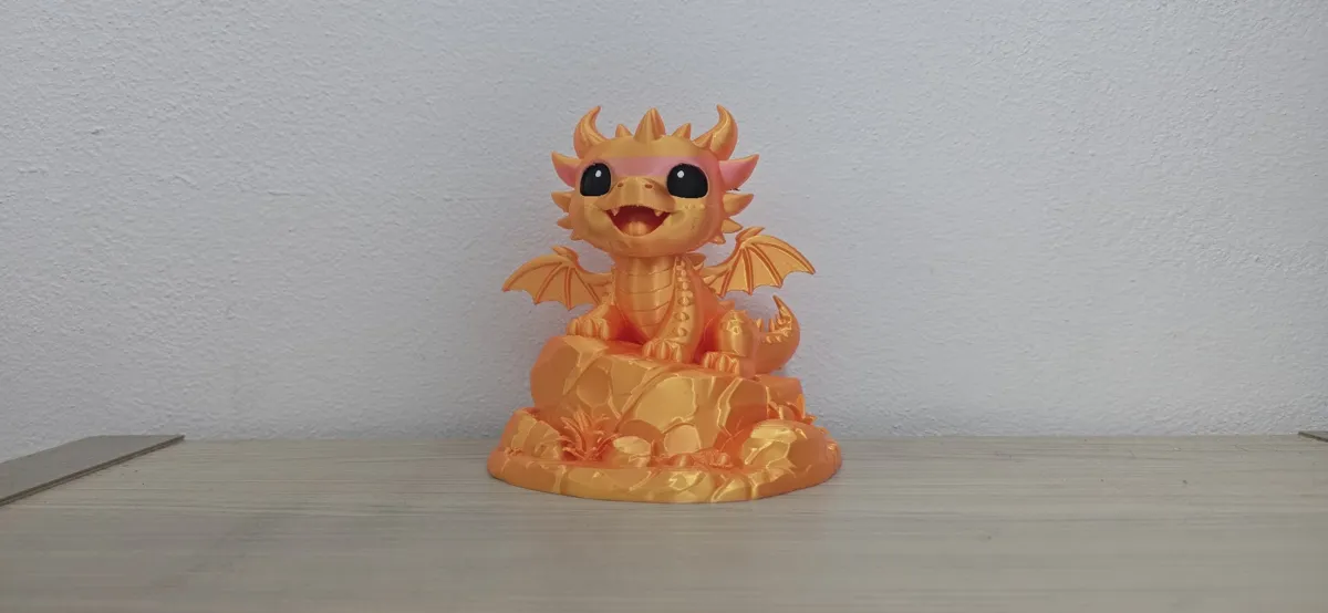 Cute Golden Dragon on Rock Statue - Free 3D Print Model - MakerWorld
