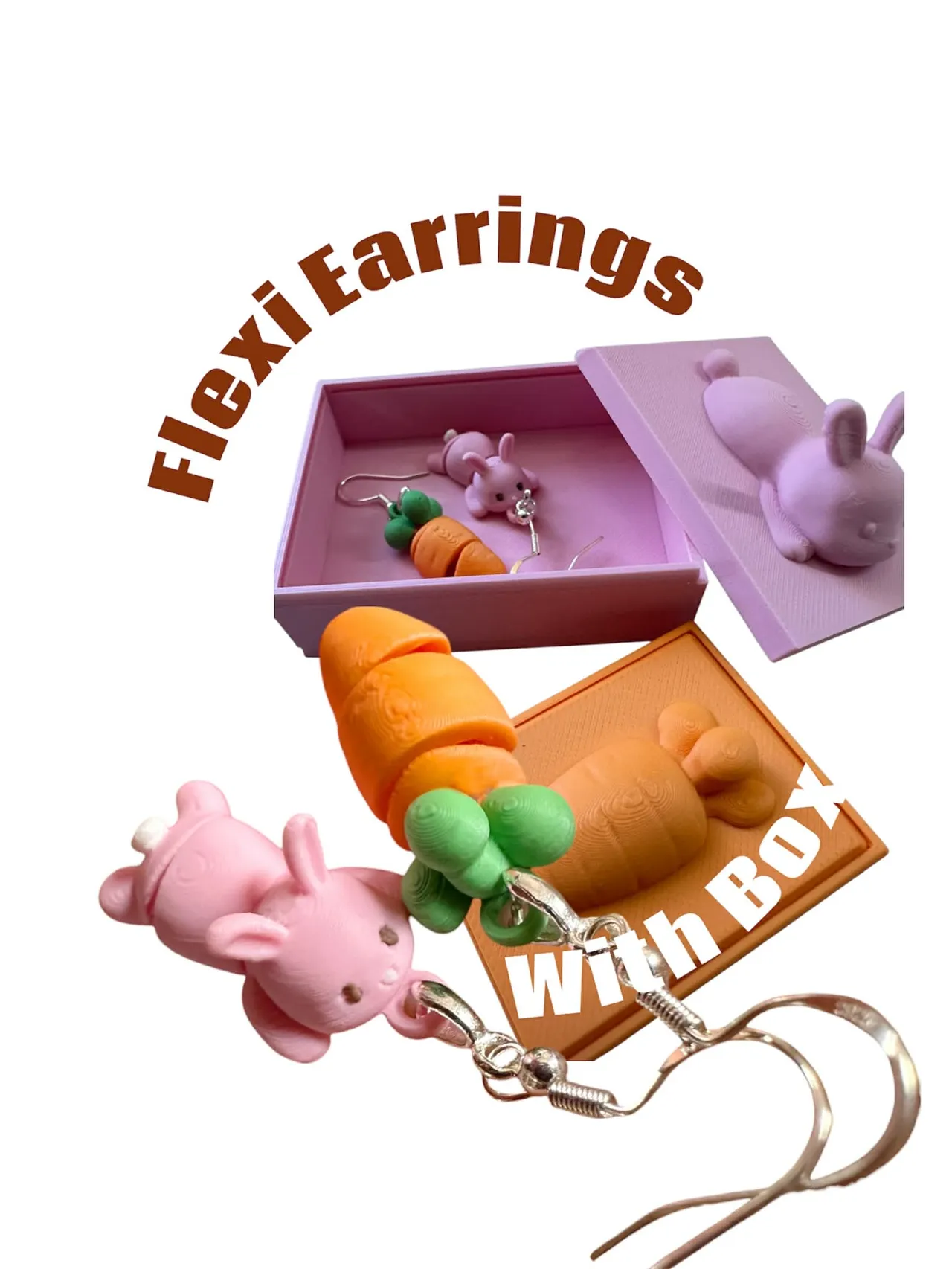 Bunny and Carrot earring set articulated view 4