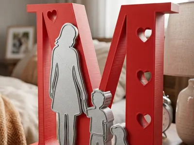 Letter M Sign with Family and Dog.