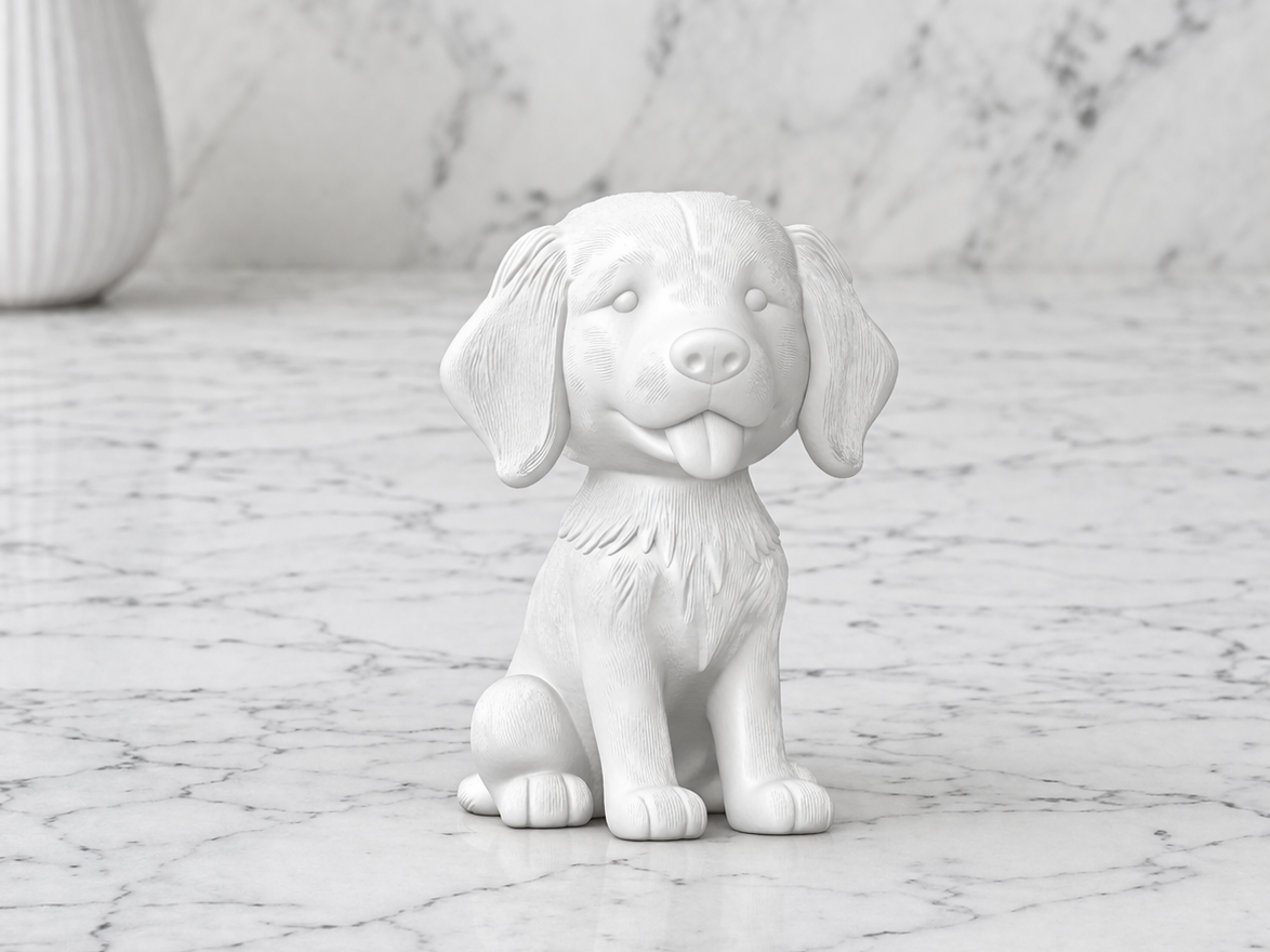 7CM Cute Puppy Figurine – White PLA Dog - Paint 