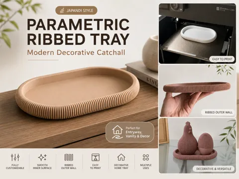 Bandeja organizadora: Customizable Japandi Ribbed Tray Generator — referencia de MakerWorld
