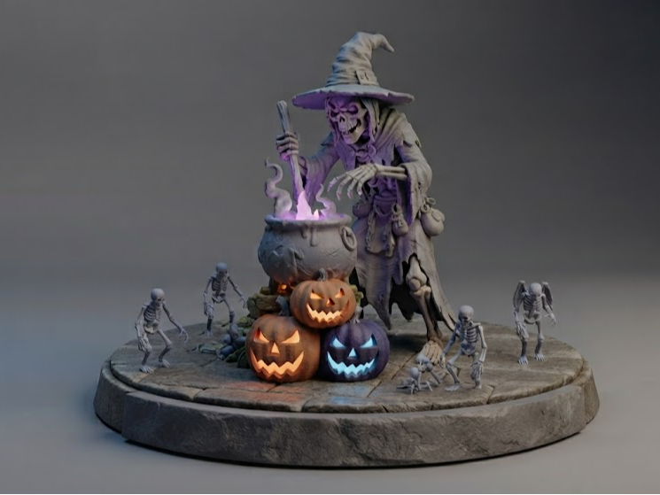 Halloween Witch Brewing a Potion 3D model by Marcin