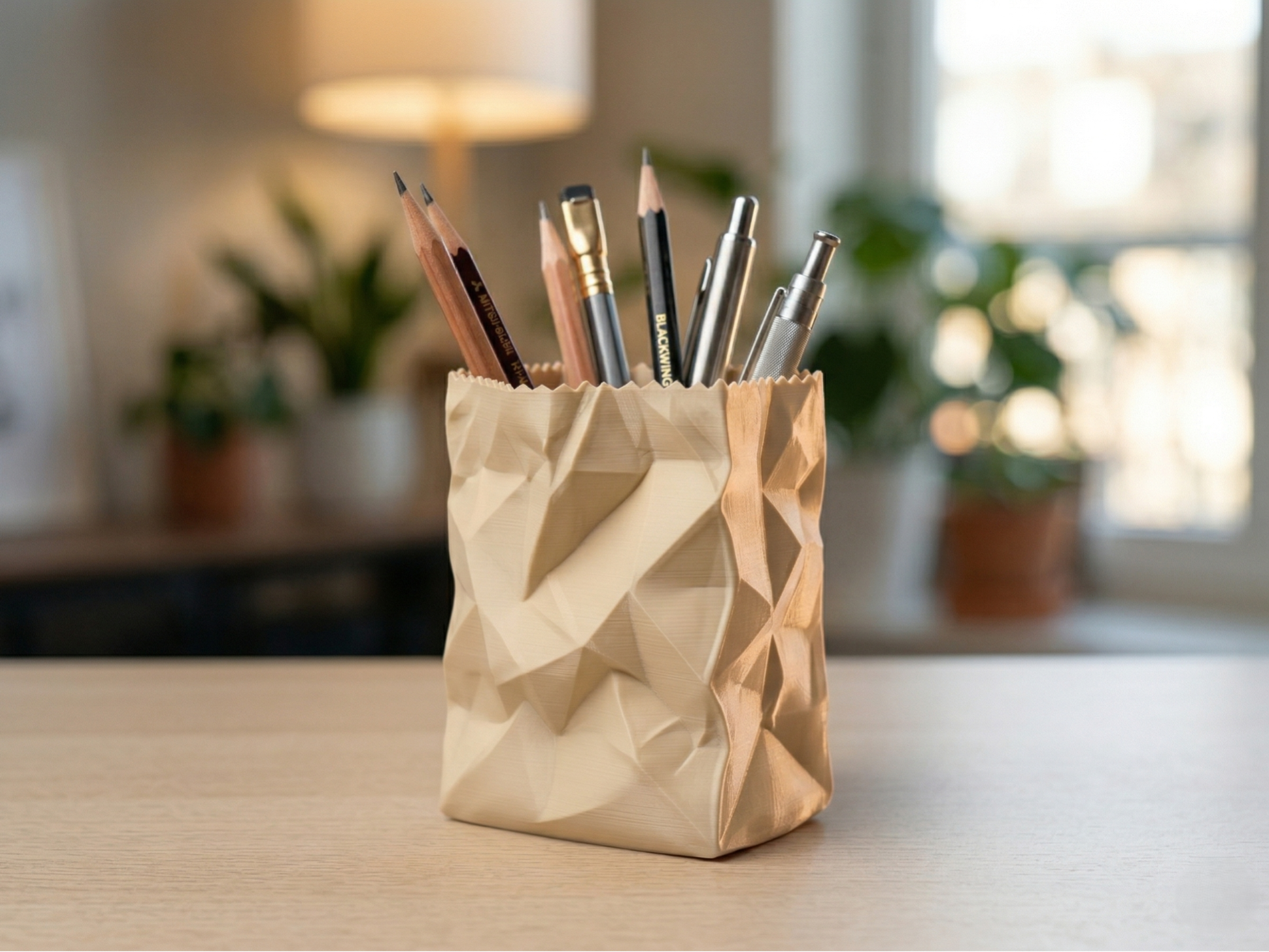 Crumpled Paper Bag Pen Holder - Desk Organizer