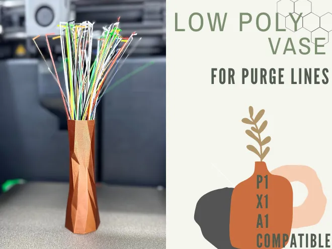 Low Poly Vase for Purge Lines - Fits P1/X1/A1